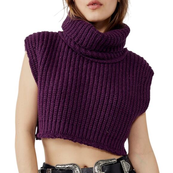 Free People Tops - Free People Hunny Bunny Crop Sweater Women’s Large Purple Boho Dark Feminine